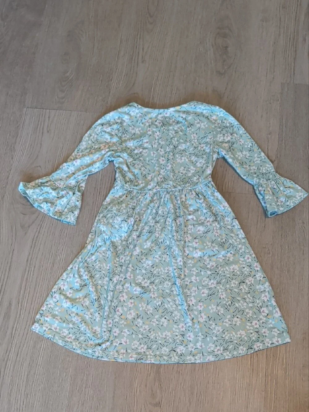 Kids Floral Bell-Sleeve Dress in Mint Green